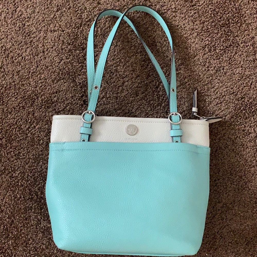 Anne Klein purse in turquoise and cream
